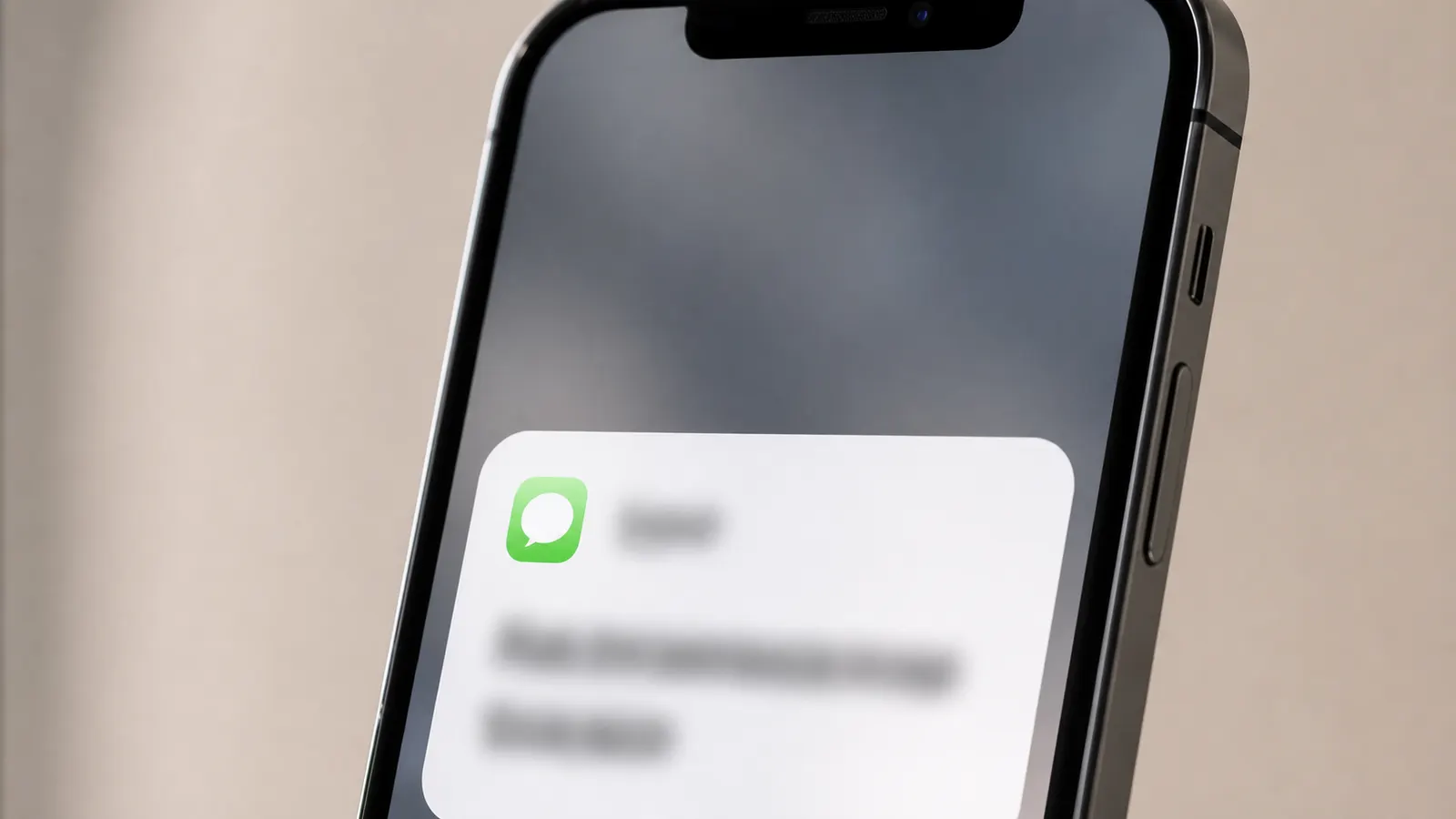 A modern medical receptionist desk at an IV hydration wellness clinic with a smartphone displaying an automated text message notification, soft clinical lighting, clean minimalist interior with green plants, professional healthcare setting, no people visible, warm and inviting atmosphere